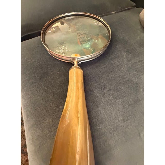 Large Horn Handle Magnifying Glass With Brassed Accents For Sale In Miami - Image 6 of 8