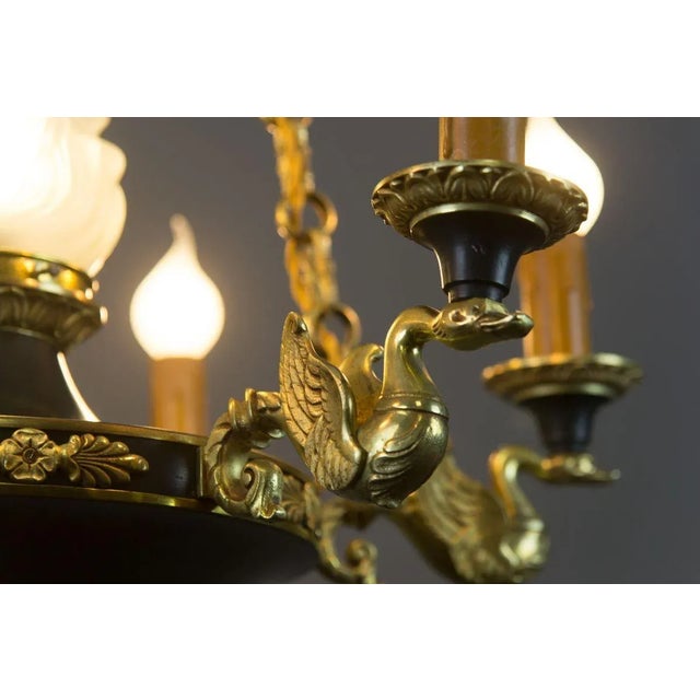 French Empire Style Bronze, Brass and Glass Chandelier, 1920s For Sale - Image 9 of 18
