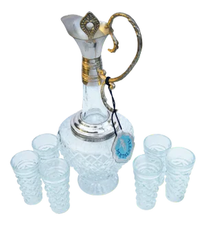 Vintage Crystal Decanter & Glasses, S/7