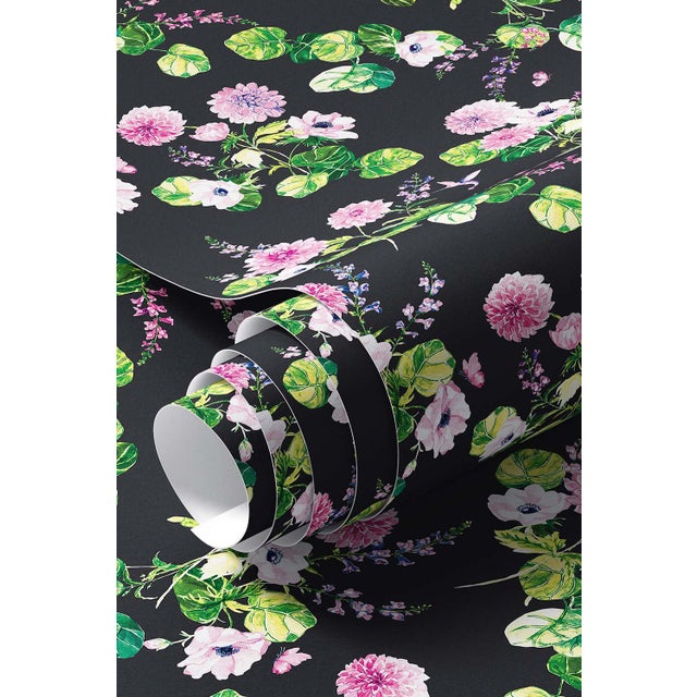Black Chirp Society Floral Grasscloth Wallpaper by House Party | Midnight Black | 6 Yards For Sale - Image 8 of 8
