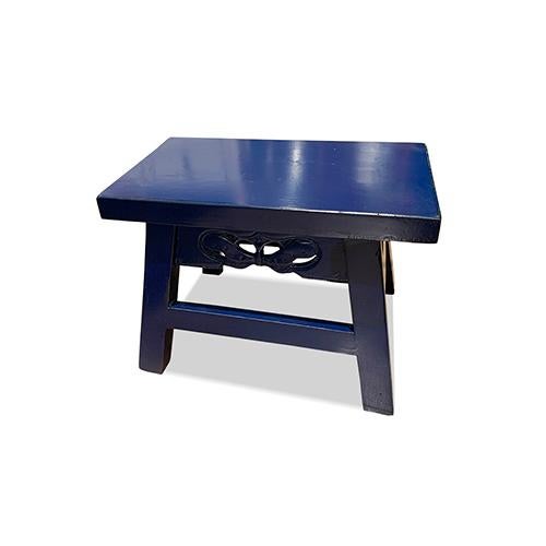Asian Style Elm Wood Butterfly Low Stool-Navy