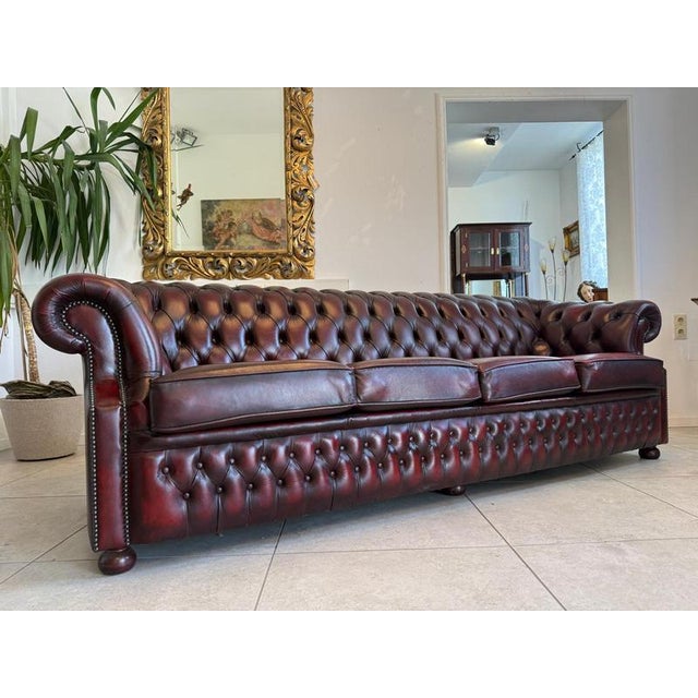 Red Chesterfield Four Seater Club Sofa in Oxblood For Sale - Image 8 of 18