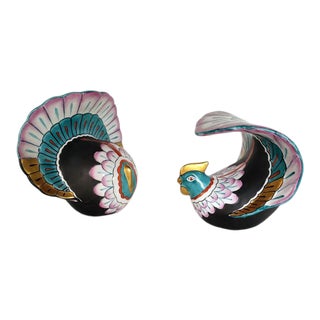 Hand Painted Porcelain Turkey Bookends - a Pair For Sale