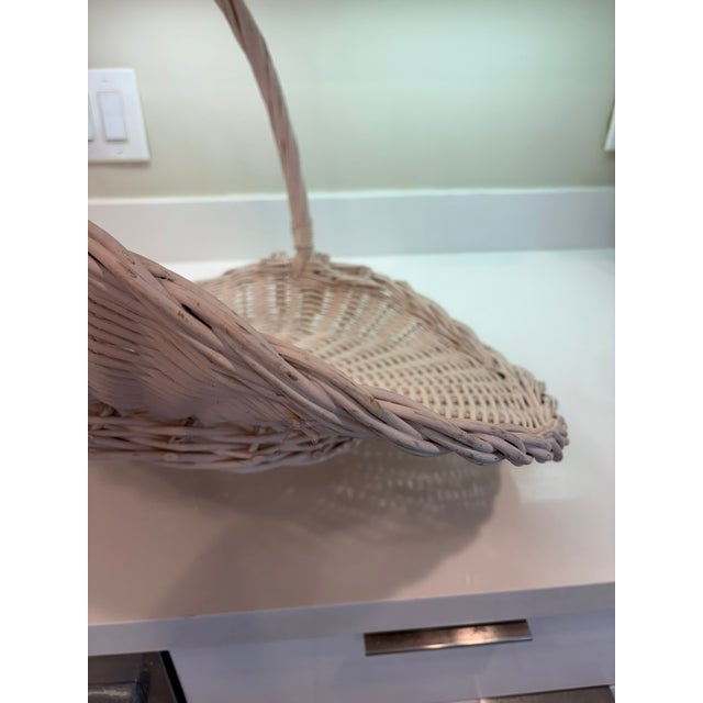 Large Vintage Whitewashed Wicker Gathering Basket With Tall Handle For Sale - Image 4 of 11