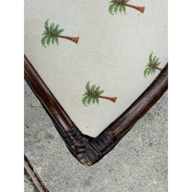 Vintage Rattan Round Glass Top Coffee Game Table With 4 Cushioned Stools For Sale - Image 11 of 12