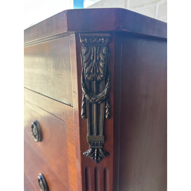 Antique French Empire Style Mahogany Chest of Drawers With Ornate Brass Hardware For Sale - Image 4 of 12