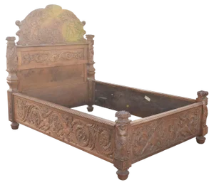 Antique Carved Oak Double Bed, 1860
