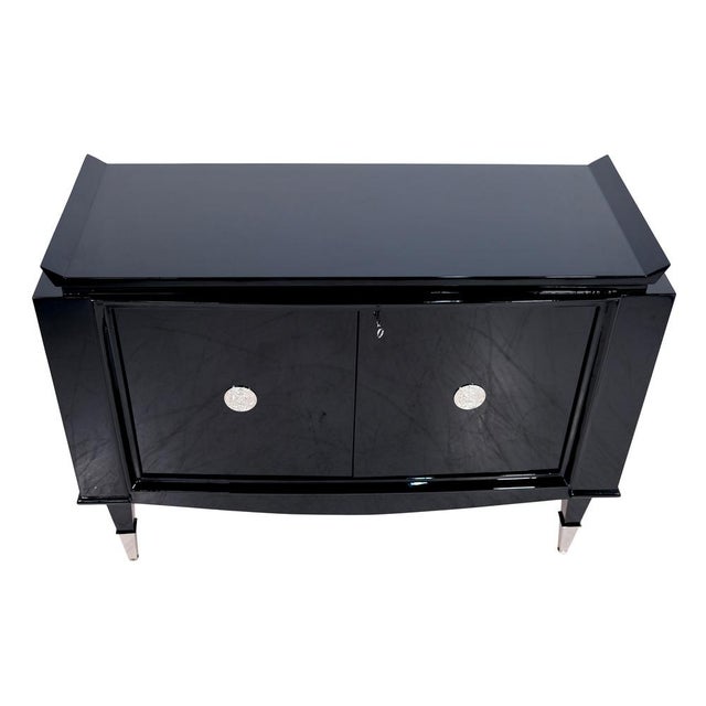 Black Art Deco Sideboard in Black High-Gloss Lacquer with Chrome Sabots and Chrome Fittings, 1940s For Sale - Image 8 of 9