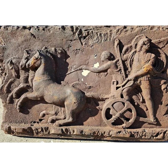Late 18th Century Large Antique Cast Iron Fireplace Fireback Architectural Relief Panel For Sale - Image 5 of 10