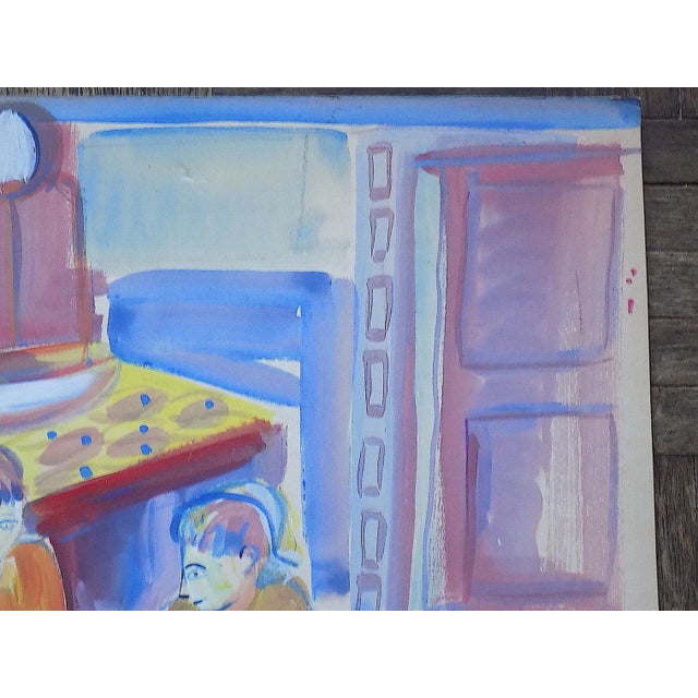 Vintage Original Mid 20th Century Listed Wpa Artist Signed Expressionist Market Scene For Sale - Image 4 of 10