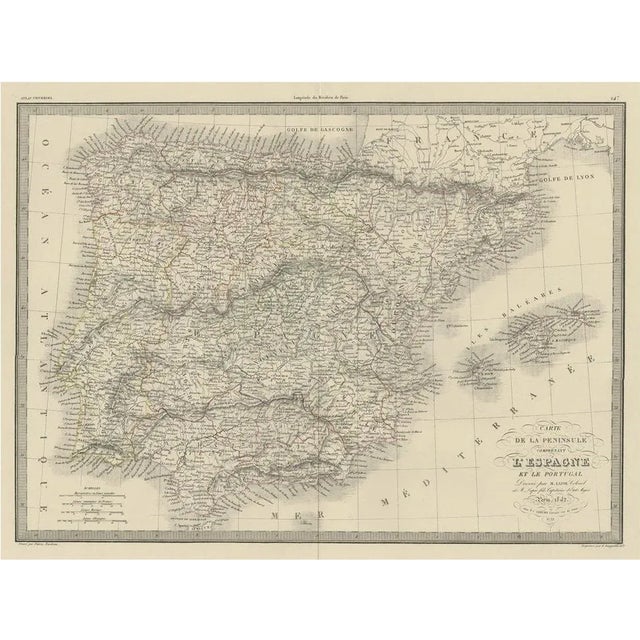 Mid 19th Century Antique Decorative Map of Portugal and Spain, 1842 For Sale - Image 5 of 5