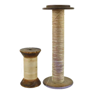Early 20th Century Tall Industrial and Small Solid Wood Spool - 2 Pieces