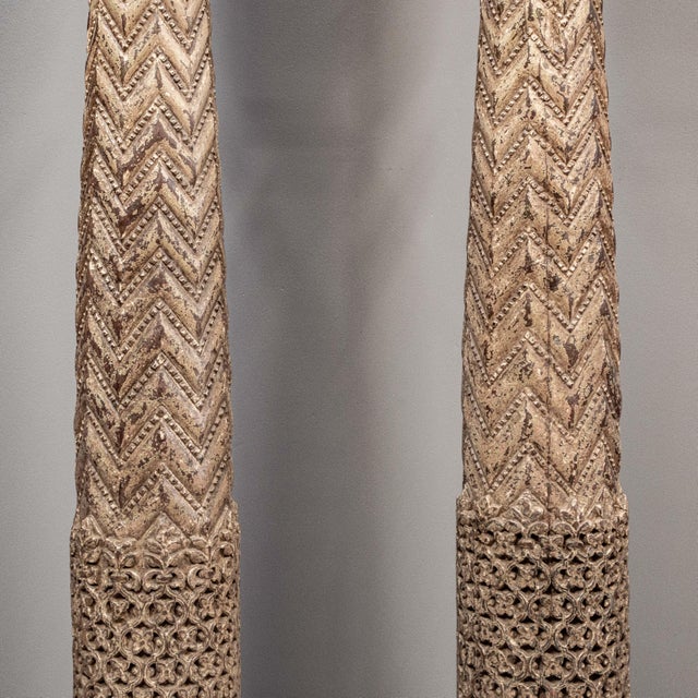 Early 20th Century Antique Pair of Mughal Style Pillars From India For Sale - Image 5 of 14