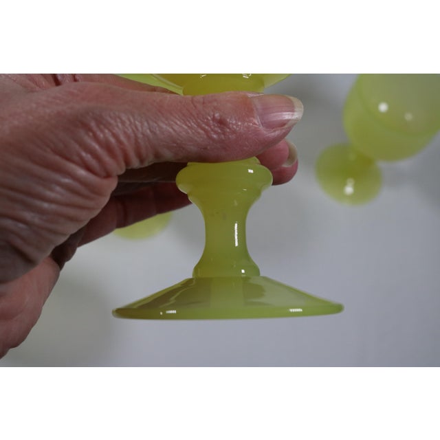 1930s Rare French Yellow Opaline Wine Glasses Attributed to Portieux Vallerysthal - Set of 7 For Sale - Image 11 of 12