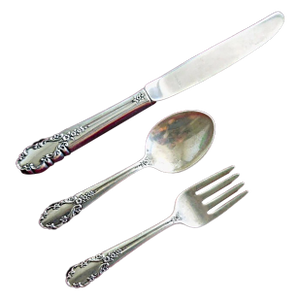Mid 20th Century Rogers Bridal Veil Sterling Silver 3 Piece Baby Set - No Monograms