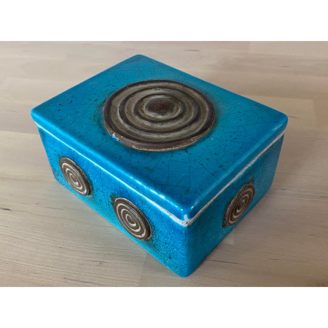 1950s Ugo Zaccagnini Mid-Century Modern Blue Ceramic Pottery Box For Sale - Image 13 of 13