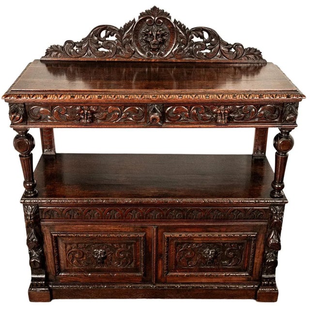 Antique Scottish Carved Oak Renaissance Revival Wine Server Buffet Sideboard For Sale - Image 10 of 12