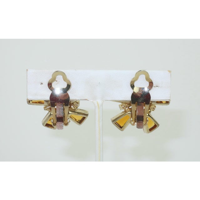 1960s 1960's Amber Crystal & Rhinestone Starburst Earrings For Sale - Image 5 of 12