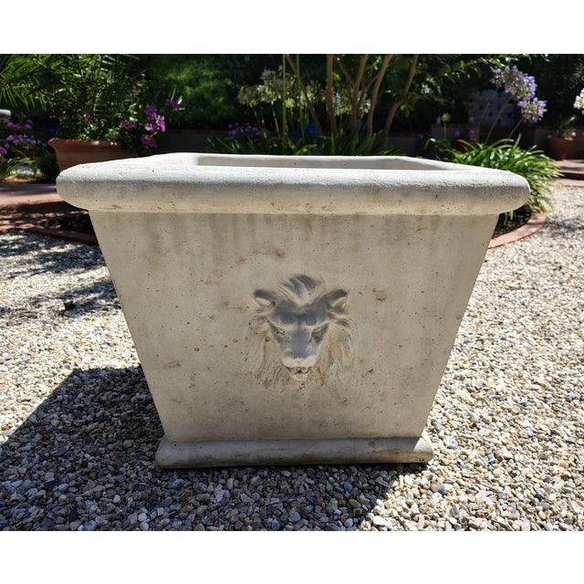 Sculpture Materials Vintage Cast Concrete Lions Head Planter For Sale - Image 7 of 12