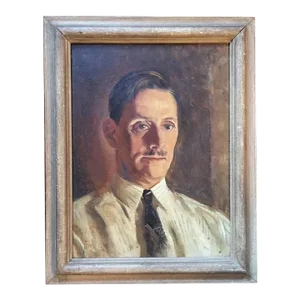 Early 20th Century American Self Portrait Oil Painting of New York Artist Charles V. John on Board in Wood Frame