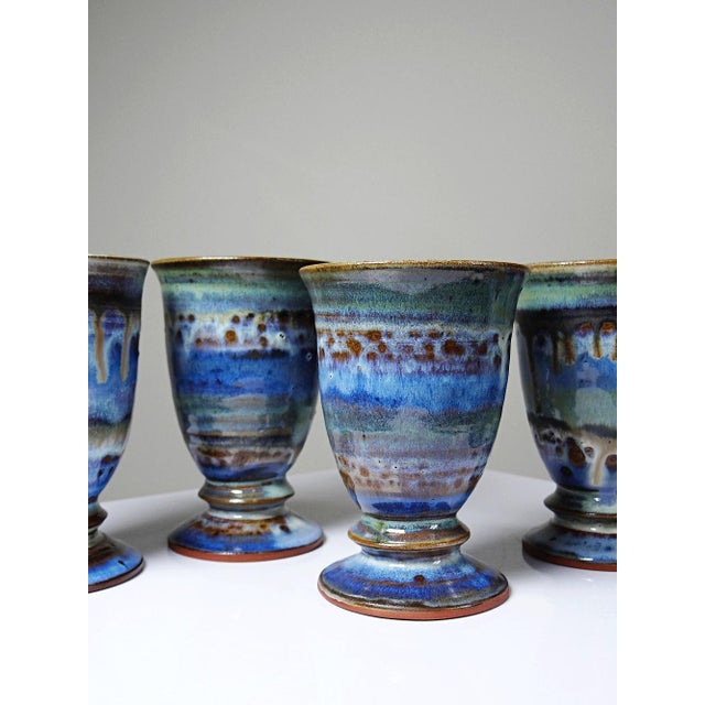 Aqua Vintage Glazed Ceramic Mazagrans, 1960s, Set of 5 For Sale - Image 8 of 17