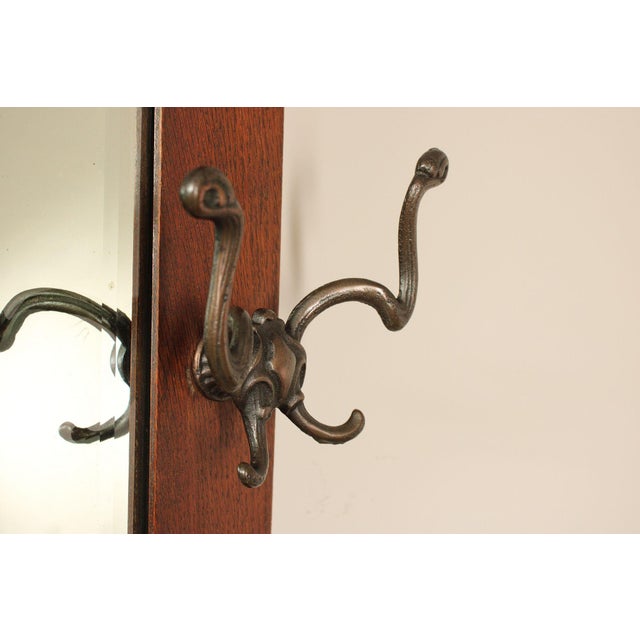Late 19th Century Antique Victorian Oak Hall Mirror Hat Rack For Sale - Image 5 of 11