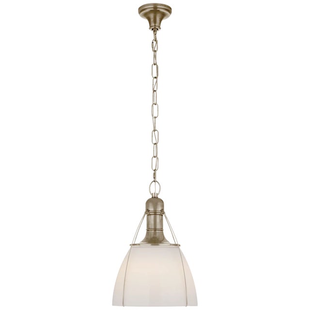 Chapman & Myers for Visual Comfort Signature Prestwick 14" Pendant in Antique Nickel with White Glass For Sale
