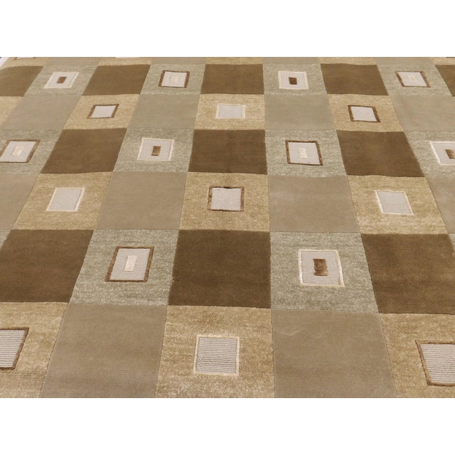 Textile Modern Geometric Checkerboard-Patterned Hand-Knotted Rug. 8'x 10'7" For Sale - Image 7 of 13