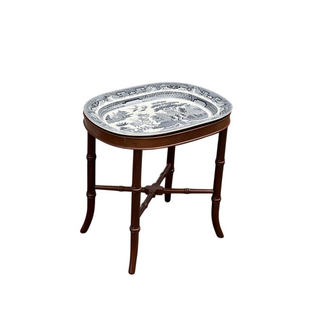 1980s Chinoiserie Platter on Faux Bamboo Stand For Sale - Image 13 of 16