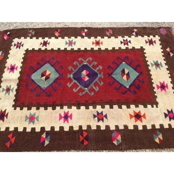 American Vintage Turkish Kilim Rug - 3′5″ × 4′9″ For Sale - Image 3 of 6