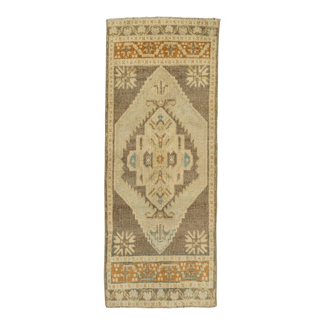 Turkish Mini Rug Oriental Hand Knotted Vintage Rug 1'5" x 3'9" #21088 For Sale