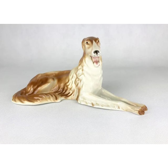 Art Deco Czechoslovakian Borzoi Greyhound Statue in Porcelain from Royal Dux Bohemia, 1960s For Sale - Image 9 of 9