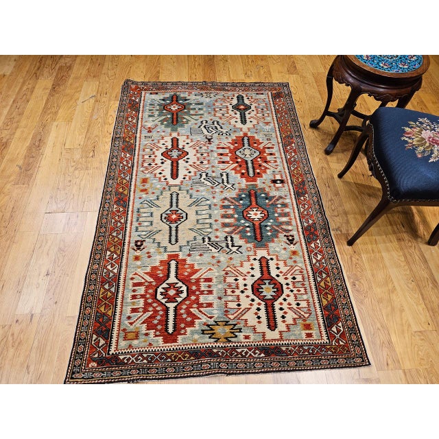 Caucasian Shirvan Area Rug, Handwoven Wool, Allover Geometric Design, 1920s, 4' x 6' For Sale - Image 9 of 18
