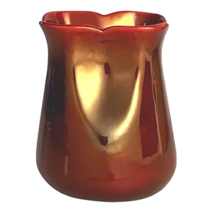 1990s Eva Zeisel Small Red Iridescent Glaze Porcelain Zsolnay Vessel With Gold Overtones