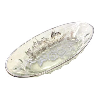 1960's Silver Overlay Glass Oval Dish For Sale