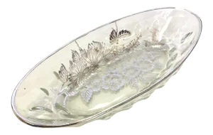 1960's Silver Overlay Glass Oval Dish