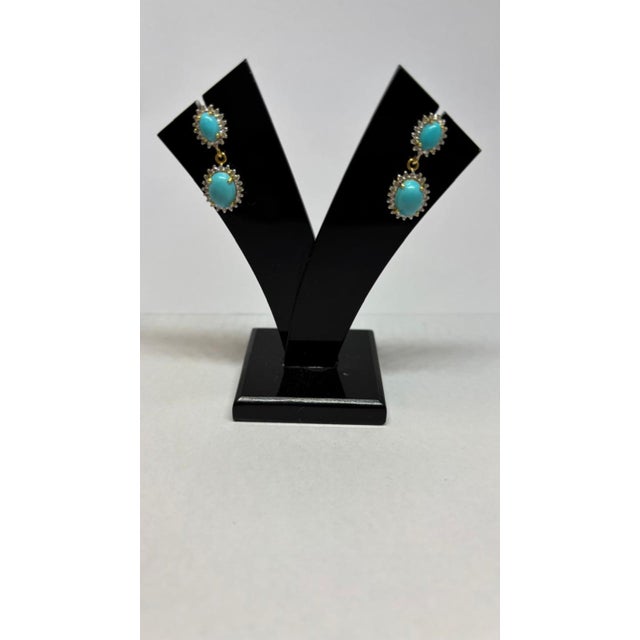 Natural Turquoise 3.05cts & Diamond 0.60cts Earring in 14k Gold For Sale - Image 4 of 8