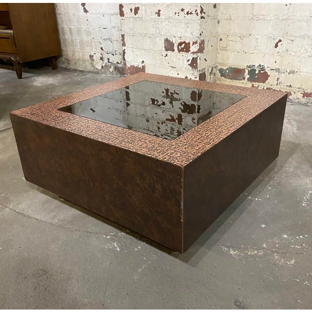Hammered Faux Bronze Copper Coffee Table With Faux Leather Wrapped ...