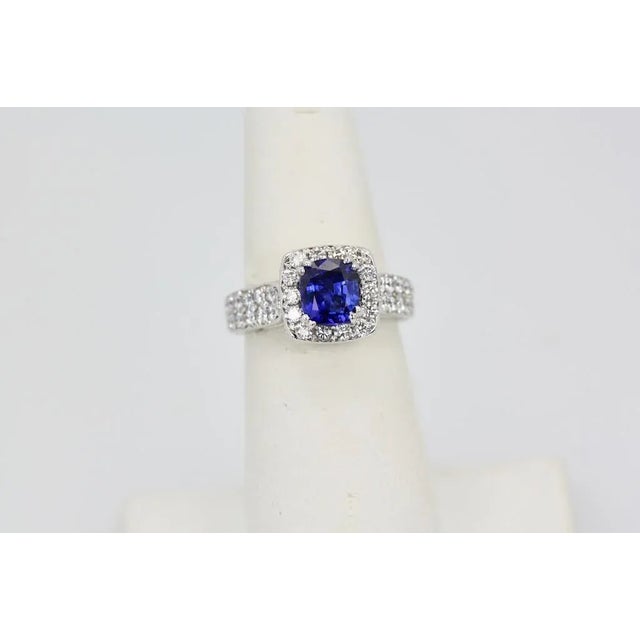Burma Sapphire 18k Ring With Diamond Surround Size 6.5 For Sale - Image 4 of 8