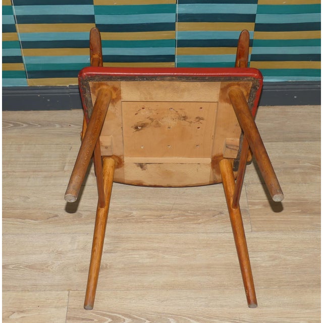 Wood Armchair Desk Chair in Red Decorative Rivets Spindle, 1950s For Sale - Image 7 of 9