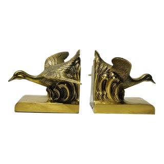 Jennings Brothers Brass Flying Goose Bookends - Vintage Pair For Sale