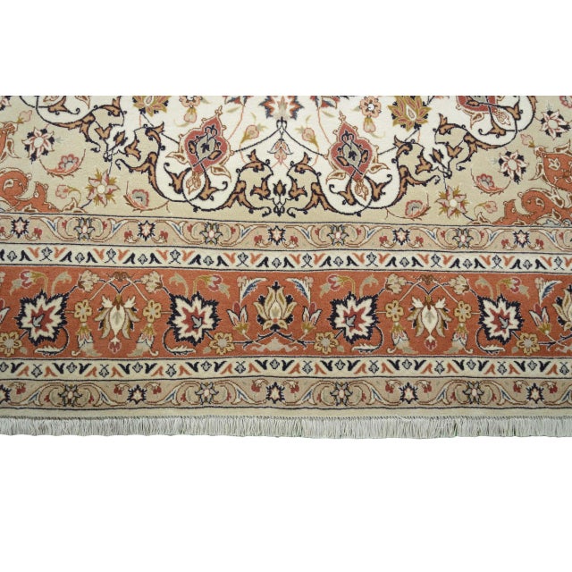Cream Hand-Knotted Tabriz 50 Raj Oriental Rug with Silk Content For Sale - Image 8 of 13