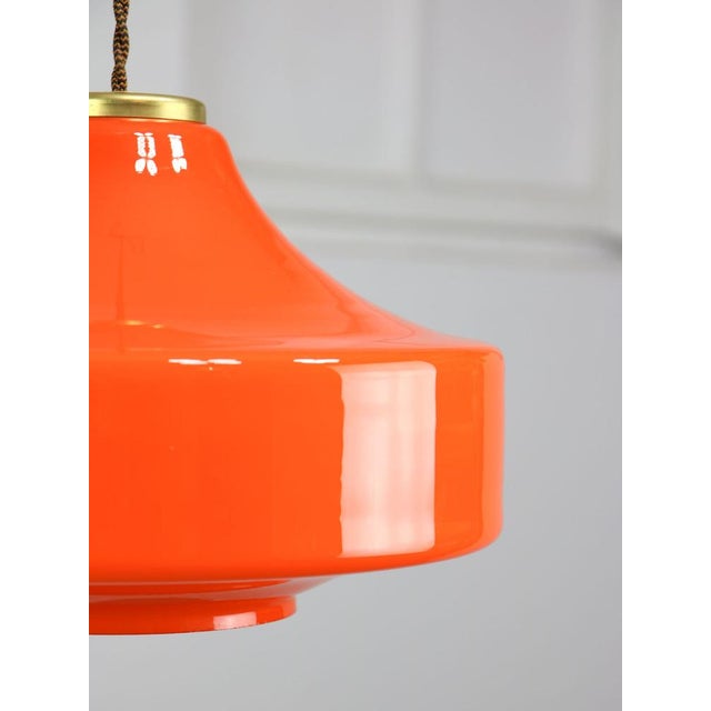 Mid-Century Italian Orange Glass & Brass Pendant Lamp For Sale - Image 5 of 17