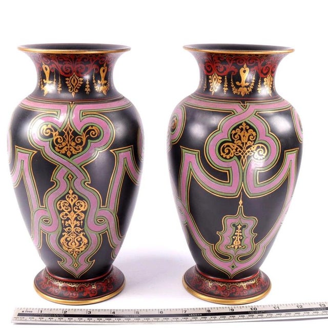Enamelled Black Basalt Baluster Vases in the style of Christopher Dresser, Set of 2 For Sale - Image 16 of 17