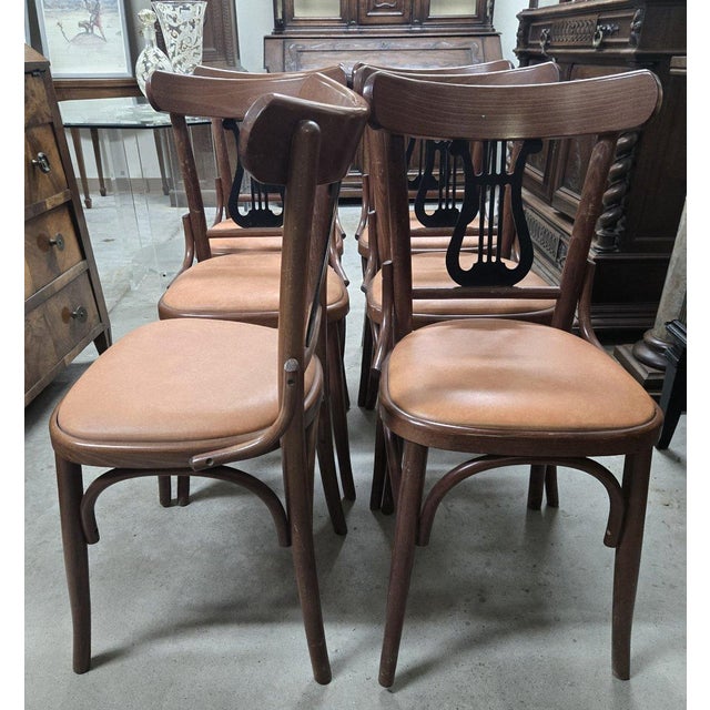 1930s Vintage Bentwood Chairs with Black Lyre-Shaped Backrest, 1930s, Set of 6 For Sale - Image 5 of 10