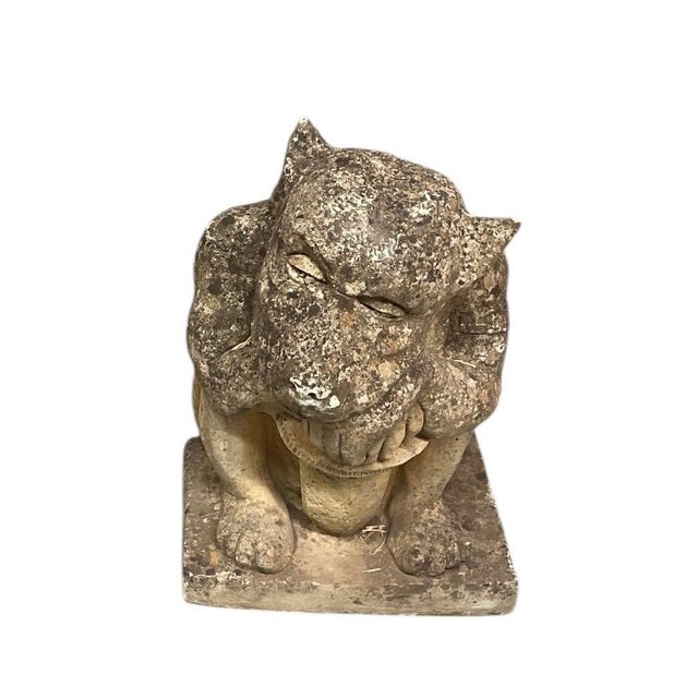 Gothic Vintage Cast Stone Gargoyle Sentinel Statue For Sale - Image 3 of 12