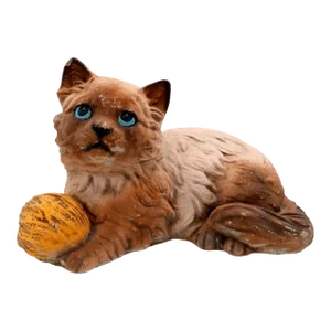 Vintage Cat Cement Sculpture Persian Himalayan Yellow Yarn Ball Yard Art