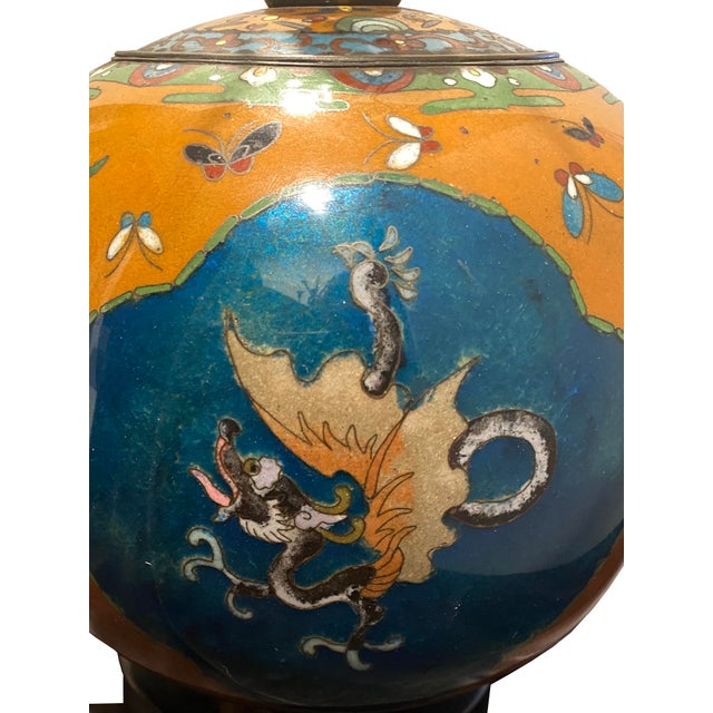 Antique Cloisonné Enamel Footed Ginger Jar Table Lamp For Sale In Phoenix - Image 6 of 12