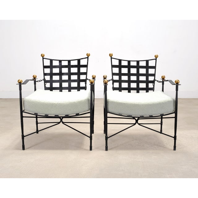 Mario Papperzini Pair of Mario Papperzini Amalfi Iron Lounge Chairs and Ottomans For Sale - Image 4 of 18
