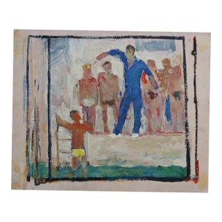 1970s Soviet Swimming Oil Painting, Socialist Realism, Ukrainian Art 35-34 For Sale